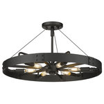 Golden Lighting - Vaughn Medium Semi-Flush With Natural Black Accents Shade - Industrial by nature, Vaughn fits well in contemporary homes. Inspired by the spokes of a vintage wagon wheel, this collection brings antiquity to the modern age. The Natural Black finish is slightly textured and adds drama to this focal series. Select a monochromatic version or elevate the look by selecting a fixture with contrasting aged brass accents. Pivoting sockets and steel cables act as additional features to the bold design.