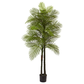 7' Double Robellini Palm Tree Uv Resistant, Indoor/Outdoor