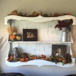 Wall Hutch Shown in the Distressed White Finish - Display And Wall Shelves 