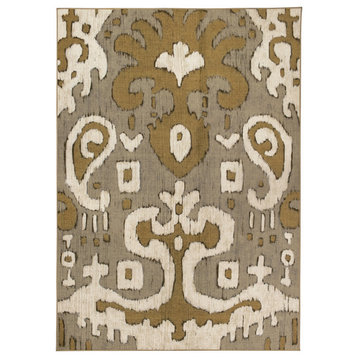 My Magic Carpet Ochre Ikat Gray/Gold Rug, 5'x7'