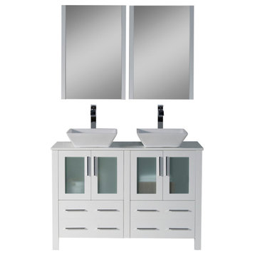 Sydney 48" Double Vanity Set With Vessel Sinks and Mirrors, Glossy White
