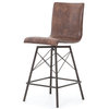 Diaw Industrial Iron and Distressed Leather Swivel Counterstool