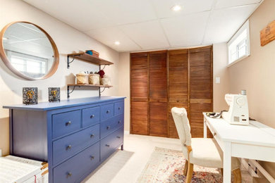 Example of a small arts and crafts basement design in Calgary