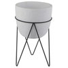 12.5" Tall Cement Planter On Stand, White/Black