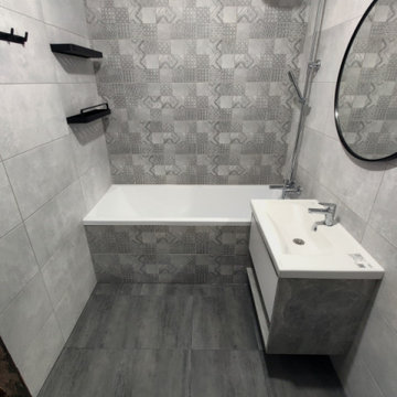 Комплексный ремонт ванной комнаты в серых тонах