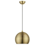 Livex Lighting - Stockton 1 Light Antique Brass With Polished Brass Accents Globe Pendant - Featuring a clean and crisp modern look, the Stockton one light globe pendant makes a contemporary statement with the smooth cone shape of its antique brass finish exterior.  A gleaming shiny white finish on the interior of the metal shade and polished brass finish accents bring a refined touch of style. It will look perfect above a kitchen counter.