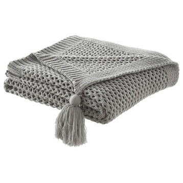 Gray Knitted Acrylic Solid Color Throw Blanket