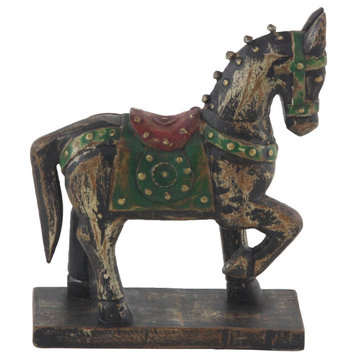 Traditional 9"x7" Wood and Brass Horse Sculpture With Base