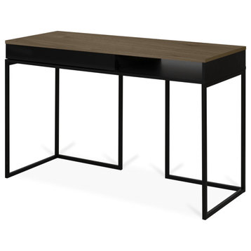 Modern Small Home Desk, Walnut, Black Legs