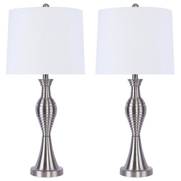30" Modern Brushed Nickel Table Lamps, Set of 2