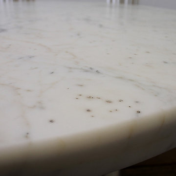 Antique Column Pedestal Dining Table Original Paint Calcutta Gold Marble Top