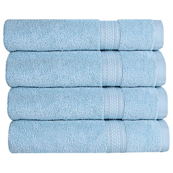 A1HC Bath Towel 4-Piece Set, 100% Ring Spun Cotton, Quick Dry, Super Soft, Chambray Blue, 4 Piece Bath Towel (24x48)