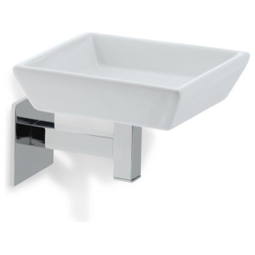 Wall Mounted White Ceramic Soap Dish With Brass, Chrome