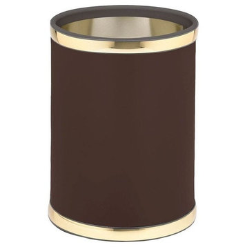 Sophisticates Brown With Polished Brass 10.75" Round Waste Basket