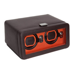 Windsor Double Watch Winder with Cover in Brown/Orange - Jewelry Boxes And Organizers