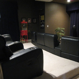 Inspiration for a contemporary home cinema in Portland.