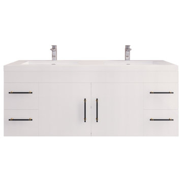 Rosa 60" Double Sink Wall Mounted Vanity with Reinforced Acrylic Sinks, High Gloss White