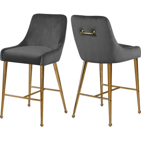 Owen Velvet Upholstered Stool (Set of 2), Gray