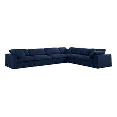 Serene Linen Down Filled Cloud Modular Sectional, Navy, 6-Seater