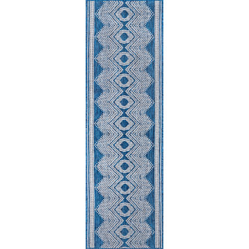 nuLOOM Ranya Tribal Indoor/Outdoor Contemporary Area Rug, Blue, 2'x8'