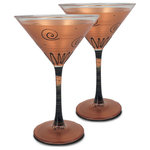 Gold Curl Martini Glasses, Set of 2 - This lovely hand painted martini glass is a beautiful gold and adorned with curls and dots. Perfect for any season or occasion. Something to be handed down from generation to generation. Proudly hand painted in the USA.