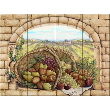 Tile Mural Kitchen Backsplash - Basket and Apples-RB - by Rita Broughton