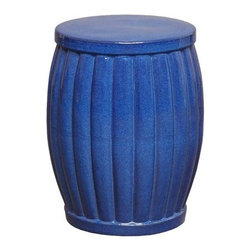 Blue Fluted Ceramic Garden Stool - Accent And Garden Stools