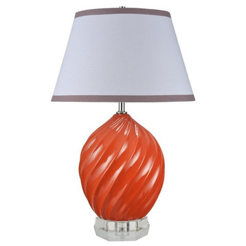 40044-1, 26 1/2" High Ceramic Table Lamp, Tangerine With Crystal Base