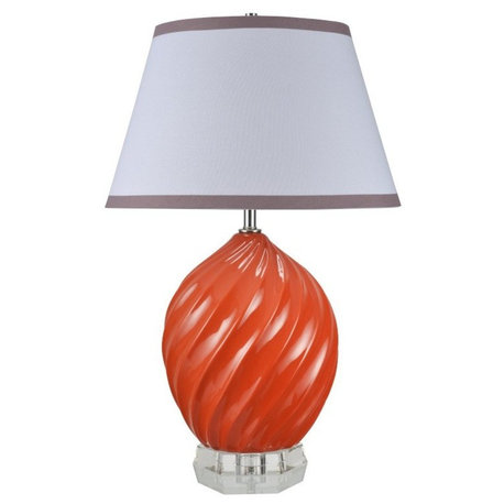 40044-1, 26 1/2" High Ceramic Table Lamp, Tangerine With Crystal Base
