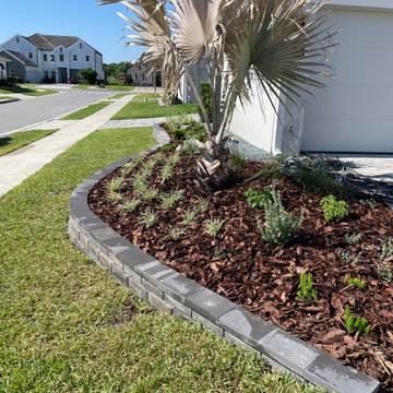 Front Yard Landscape Design Retaining Wall, Lighting, Plants, Hidden Pathway