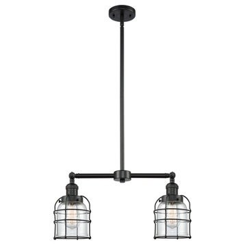 Small Bell 2-Light LED Cage Chandelier, Matte Black, Glass: Clear