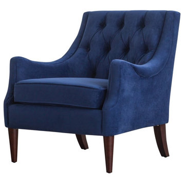 New Pacific Direct Marlene 18.5" Velvet Fabric Accent Chair in Navy Blue/Brown