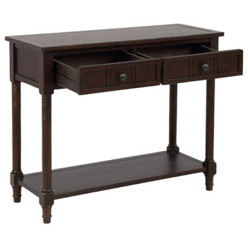 Console Table with Two Drawers and Bottom Shelf, Espresso