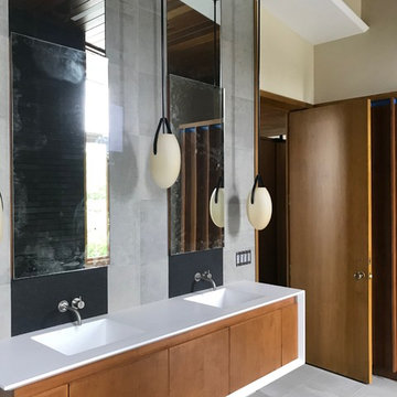 Master Bath in modern seamless corian solid surface