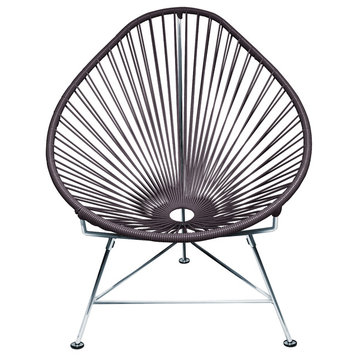Acapulco Indoor/Outdoor Handmade Lounge Chair, Grey Weave, Chrome Frame
