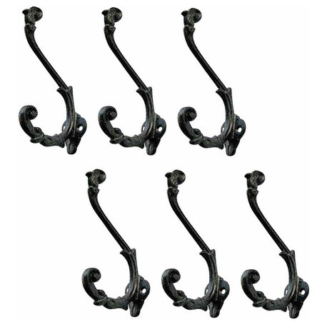 Black Wrought Iron Double Hook Rustic 6" L Wall Mount Rust Resistant Pack of 6