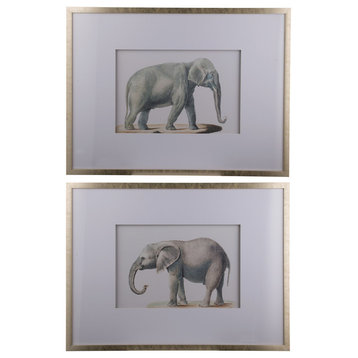 Elephant Wall Art Pencil Drawings 24"x32", 2-Piece Set