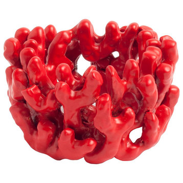Sasha Brass Coral Napkin Rings, Set of 4, Red