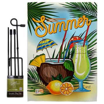 Summer Drinks Garden Flag Set with Stand Double-Sided 13x18.5
