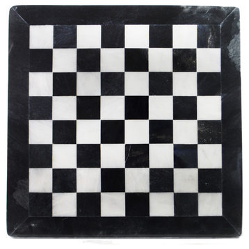 Marble Chess Set, Hand-Carved Pieces and Board, Black and White
