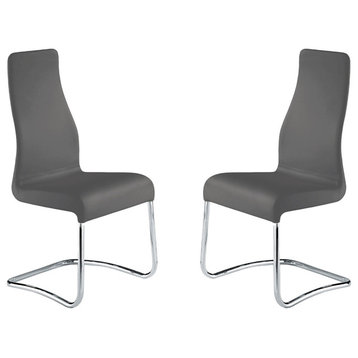 Florence Set of 2 Dining Chair, Top Grain Leather, Gray