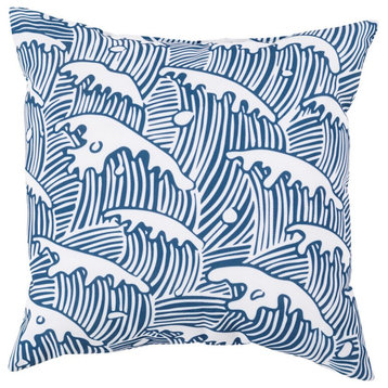Rain by Surya Waves Poly Fill Pillow, Dark Blue/Blush, 26' x 26'
