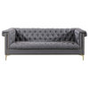 Winston PU Leather Button Tufted, Gold Nail Trim Y-shaped Feet Sofa, Gray