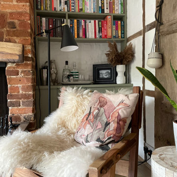 A cosy reading nook by the fire