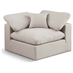 Meridian Furniture - Comfy Beige Linen Textured Fabric Modular Chair, Beige, Linen Textured Fabric, Corner Chair - Give your space a whole new look with this beige Comfy linen textured fabric corner chair. This handsome chair fits nicely with other items in the Comfy collection and is a versatile seating option designed for adaptability, comfort and style. Wrapped in rich beige durable linen textured fabric upholstery, this chair offers a plush embrace of overstuffed down feather cushions, carefully crafted to deliver the highest level of comfort. The perfect seat for creating an oasis for relaxation, this chair has thick foam surrounding its frame for added support and coziness.