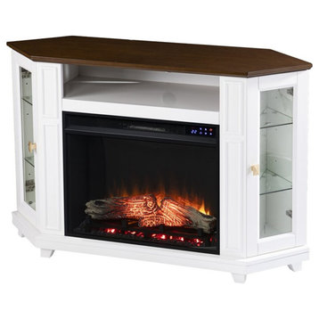 Bowery Hill Transitional Wood Electric Media Fireplace with Storage in White