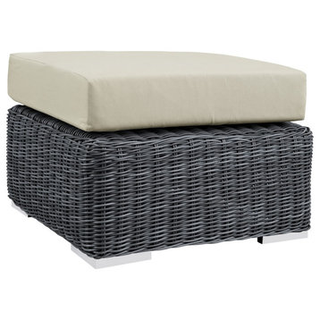Ultimate Comfort and Quality: Summon Outdoor Patio Ottoman - Two-Tone Rattan Su