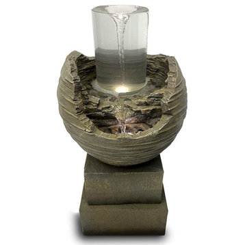 Modern Water Fountain, Unique Vortex Design With 6 LED Lights, Indoor or Outdoor