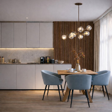 Projekt 4.08   Modernes Wohnzimmer mit Küche in einer Stadtwohnung für eine Fami