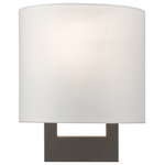 Livex Lighting - ADA Wall Sconces 1-Light Bronze Petite ADA Sconce - Raise the style bar with a designer wall sconce in a handsome and versatile contemporary manner. This one light wall sconce comes in a bronze finish with a rectangular off-white fabric hardback shade.